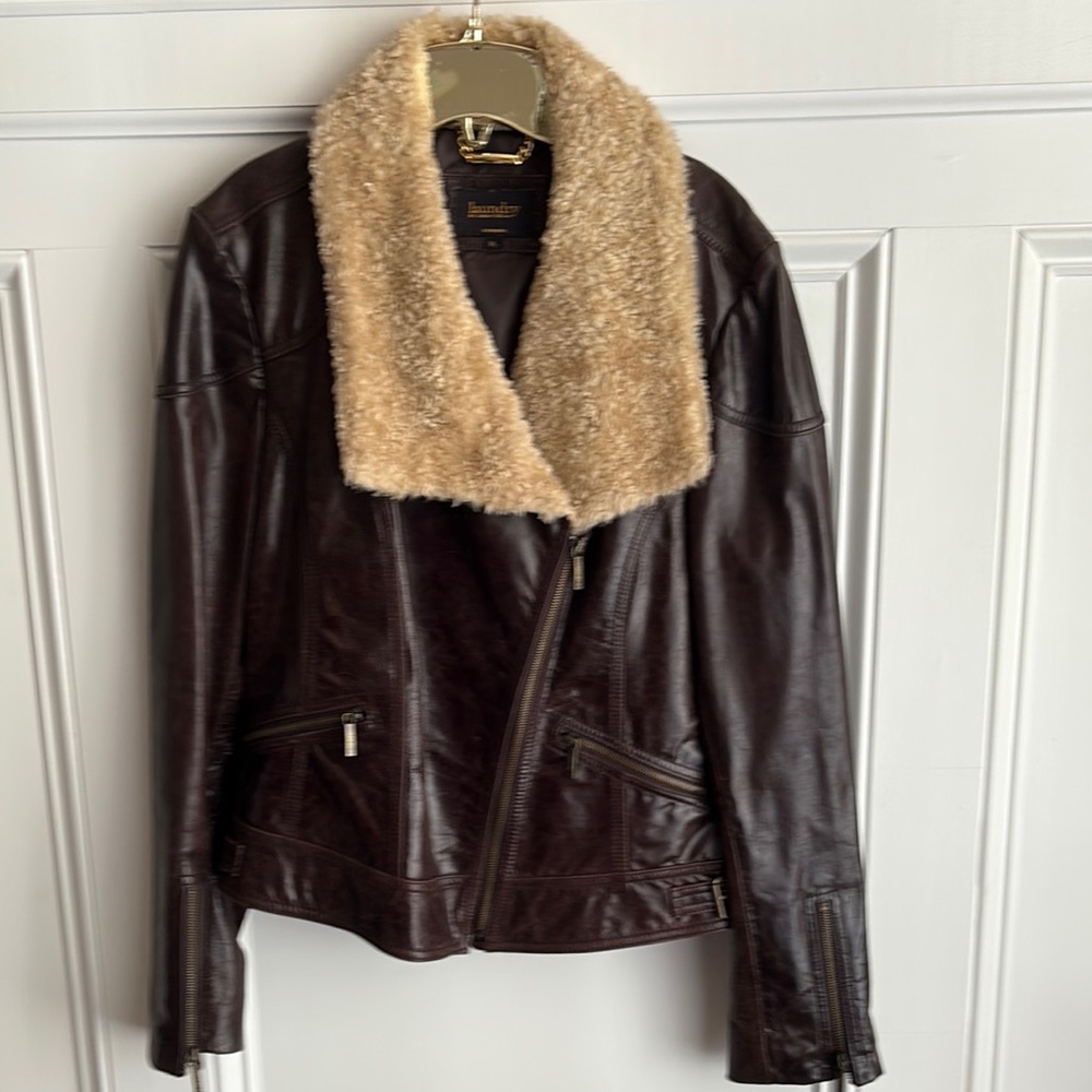 Laundry By Shelli Segal Dark Brown Leather Bomber Jacket - Picture 9 of 9
